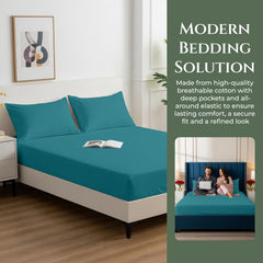144TC cotton fitted sheet Teal