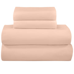 ROYALE LINENS 300 Thread Count 100% Long Staple Combed Cotton Sheet Set - 4 Piece Queen Bed Sheet 1 Fitted Sheet, 1 Flat Sheet, 2 Pillow Case - Breathable, Cool & Crisp Percale Sheet Set (Queen, Pink)