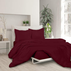 ROYALE Burgundy Duvet Cover Queen Size - Washed Duvet Cover Set, 3 Piece Double Brushed Duvet Covers with Button Closure - 1 Duvet Cover 90x90 inches and 2 Pillow Shams - Comforter Cover