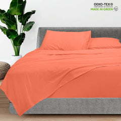 ROYALE LINENS - 4 Piece Queen Bed Sheet - Soft Brushed Microfiber 1800 Bedding Set - 1 Fitted Sheet, 1 Flat Sheet, 2 Pillow case - Wrinkle & Fade Resistant Luxury Queen Size Sheet Set (Coral, Queen)