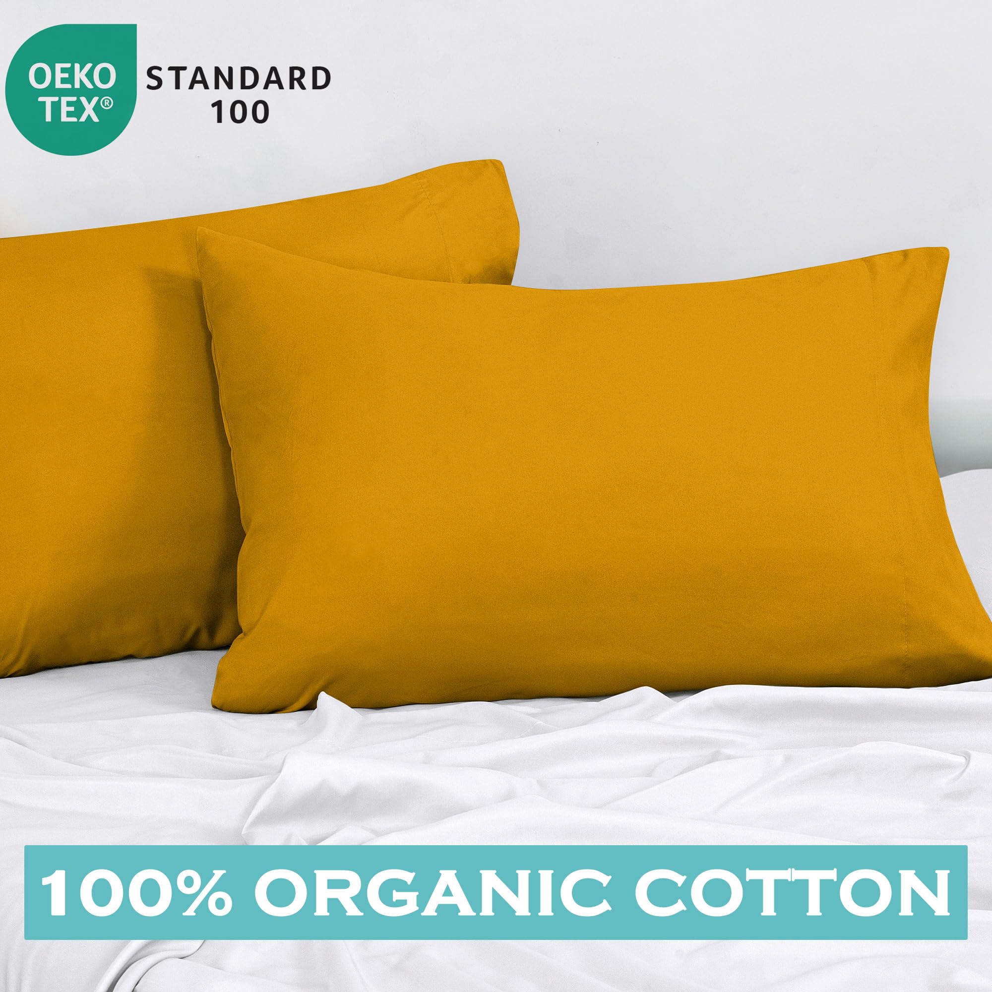 ROYALE LINENS 300 Thread Count 100% Long Staple Combed Cotton Pillowcases Set of 2 - Ultra Soft - Bed Pillow Cover - -Breathable, Cool & Crisp Percale Yellow Pillow Cases ( Yellow)