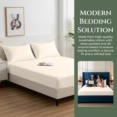 144TC cotton fitted sheet Cream