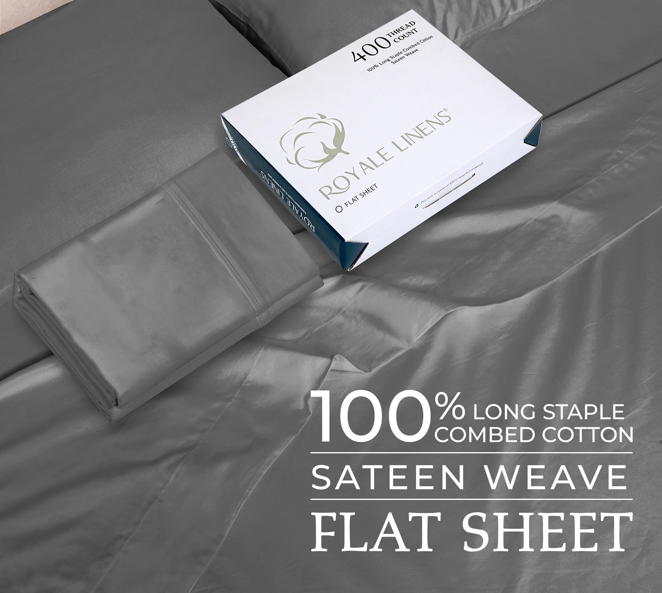 400 Thread Count 100% American Grown Cotton Flat Sheet - Cooling Sheets - Sheets - Luxury Sateen Weave - Flat Sheet Sold Separately - Grey Flat Sheet Only ( Spanish Slate)