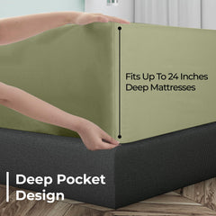 Royale Linen Extra Deep Pocket Queen Fitted Sheet Only - Sage Green Queen Size Fitted Sheet Deep Pocket - Fits 18 inch to 24 inch Thick Mattress - Fitted Sheet Only - Elastic Sheet (Queen, Sage Green)