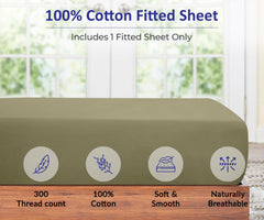 ROYALE LINENS Linen 300 Thread Count 100% Long Staple Combed Cotton Fitted Sheet,Deep Pocket Bottom Sheet,Sage Green Fitted Sheet Queen Size,Queen Fitted Sheet Only,Elastic Sheet(Queen,Sage Green)