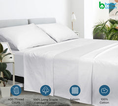 400 Thread Count 100% American Grown Cotton Flat Sheet - Cooling Sheets - Queen Sheets - Luxury Sateen Weave - Queen Flat Sheet Sold Separately - Soft White Flat Sheet Only (Queen, Signature White)