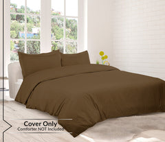 Royale Linens Chocolate Duvet Cover Queen Size - Queen Duvet Cover Set - 3 Piece Double Brushed Queen Duvet Covers with Zipper Closure, 1 Duvet Cover 90x90 inches and 2 Pillow Shams (Queen, Chocolate)