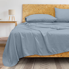 ROYALE LINENS 300 Thread Count 100% Long Staple Combed Cotton Flat Sheet- Super Soft - Top Sheet - Queen Flat Sheet Sold Separately - Breathable Cool & Crisp Percale Flat Sheet Only (Queen, Cool Blue)