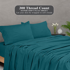 ROYALE LINENS 300 Thread Count 100% Long Staple Combed Cotton Flat Sheet - Super Soft - Top Sheet - Queen Flat Sheet Sold Separately - Breathable, Cool & Crisp Percale Flat Sheet Only (Queen, Teal)