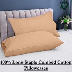 ROYALE LINENS 300 Thread Count 100% Long Staple Combed Cotton Pillowcases Set of 2 - Ultra Soft - Queen Bed Pillow Cover - 20"x30" - Breathable, Cool & Crisp Percale Sand Pillow Cases (Queen, Sand)