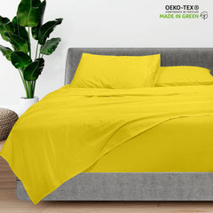 ROYALE LINENS - 4 Piece Queen Bed Sheet - Soft Brushed Microfiber 1800 Bedding Set - 1 Fitted Sheet, 1 Flat Sheet, 2 Pillow case - Wrinkle & Fade Resistant Luxury Queen Size Sheet Set (Yellow, Queen)