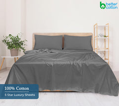 400 Thread Count 100% American Grown Cotton Flat Sheet - Cooling Sheets - Queen Sheets - Luxury Sateen Weave - Queen Flat Sheet Sold Separately - Grey Flat Sheet Only (Queen, Spanish Slate)