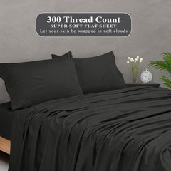 Royale Linens 300 Thread Count 100% Long Staple Combed Cotton Flat Sheet - Super Soft - Top Sheet - Breathable, Cool & Crisp Percale Flat Sheet Only