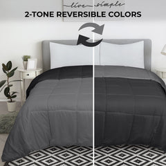 ROYALE Queen Comforter - All Season Down Alternative Bedding Comforter - Lightweight Quilted Comforter with Corner Tabs - Soft Luxury Hotel Comforter - Box Stitched Duvet Insert (Queen, Black & Grey)