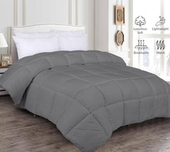 ROYALE Queen Comforter - All Season Down Alternative Bedding Comforter - Lightweight Quilted Comforter with Corner Tabs - Ultra Soft Luxury Hotel Comforter - Box Stitched Duvet Insert (Queen, Grey)