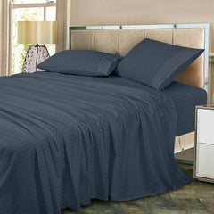 ROYALE LINENS 300 Thread Count 100% Long Staple Combed Cotton Striped Sheet Set - 4 Piece Queen Bed Sheet - 1 Fitted Sheet, 1 Flat Sheet, 2 Pillow case - Cool & Crisp Sheet Set (Queen - Stripe Navy)