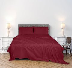 ROYALE LINENS 300 Thread Count 100% Long Staple Combed Cotton Printed Sheet Set - 4 Piece Queen Bed Sheet - 1 Fitted Sheet, 1 Flat Sheet, 2 Pillow case -Cool & Crisp Sheet Set (Queen, Stripe Burgundy)