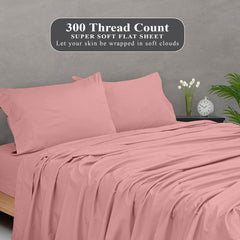 ROYALE LINENS 300 Thread Count 100% Long Staple Combed Cotton Flat Sheet - Super Soft - Top Sheet - Queen Flat Sheet Sold Separately - Breathable, Cool & Crisp Percale Flat Sheet Only (Queen, Pink)