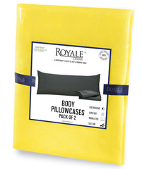 Royale Linens Body Pillow Cover - Double Brushed 1800 Microfiber - 20"x54" with Hidden Zipper Closure - Wrinkle & Fade Resistant - Super Soft Body Pillowcase 2 Pack (Yellow, Pack of 2)