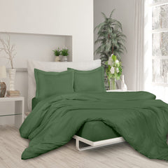 ROYALE Hunter Green Duvet Cover Queen Size - Washed Duvet Cover Set, 3 Piece Double Brushed Duvet Covers with Button Closure - 1 Duvet Cover 90x90 inch & 2 Pillow Shams - Comforter Cover