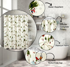 ROYALE LINENS Christmas Printed Shower Curtain 72 X 72 Inches - with Reinforced Button Holes - Christmas Design - Machine Washable & Water Resistant Shower Curtains (72" X 72" Winter White)