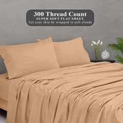 ROYALE LINENS 300 Thread Count 100% Long Staple Combed Cotton Flat Sheet - Super Soft - Top Sheet - Queen Flat Sheet Sold Separately - Breathable, Cool & Crisp Percale Flat Sheet Only (Queen, Sand)