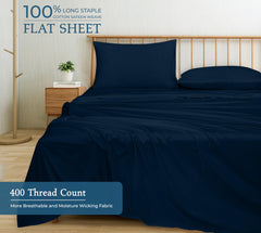 400 Thread Count 100% American Grown Cotton Flat Sheet - Cooling Sheets - Queen Sheets - Luxury Sateen Weave - Queen Flat Sheet Sold Separately - Navy Flat Sheet Only (Queen, Rivera Navy)