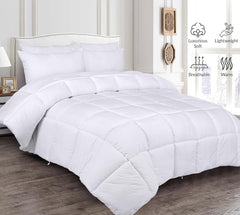 ROYALE Queen Comforter - All Season Down Alternative Bedding Comforter - Lightweight Quilted Comforter with Corner Tabs - Ultra Soft Luxury Hotel Comforter - Box Stitched Duvet Insert (Queen, White)