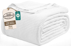 Royale Linens Cotton Waffle Blanket - Breathable And Soft, Lightweight And Cozy Waffle Weave Bed Blanket For All Season
