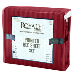 ROYALE LINENS Striped Bed Sheet Set - Microfiber 1800 Bedding - 1 Fitted Sheet, 1 Flat Sheet, 2 Pillowcase - Wrinkle & Fade Resistant - 4 Piece Damask Stripe Bed Sheet Set (Stripe Burgundy, Queen)