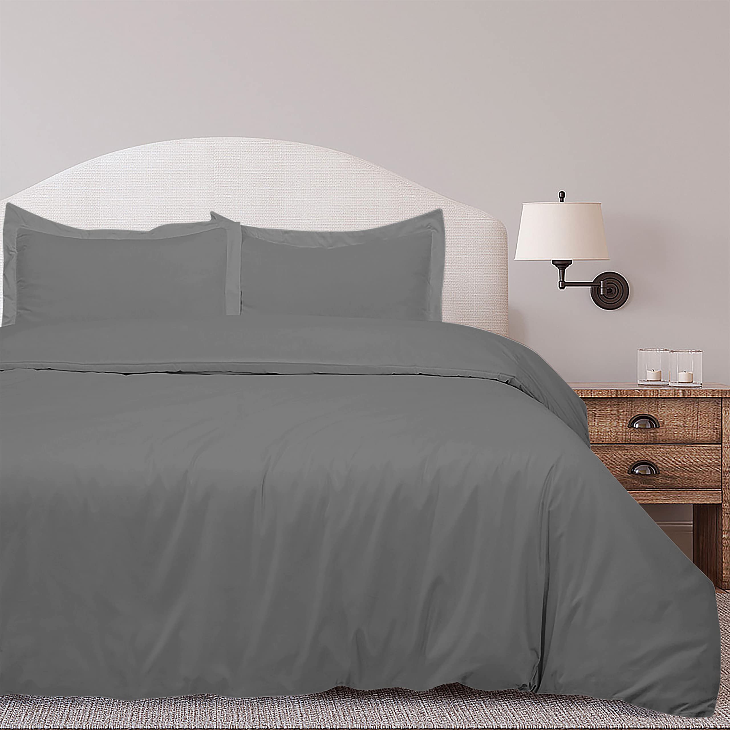 ROYALE LINENS Grey Duvet Cover  - Duvet Cover Set - 3 Piece Double Brushed Duvet Covers with Zipper Closure, 1 Queen Duvet Cover and 2 Pillow Shams ( Grey)