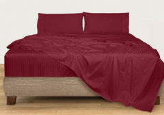 ROYALE LINENS 300 Thread Count 100% Long Staple Combed Cotton Printed Sheet Set - 4 Piece Queen Bed Sheet - 1 Fitted Sheet, 1 Flat Sheet, 2 Pillow case -Cool & Crisp Sheet Set (Queen, Stripe Burgundy)