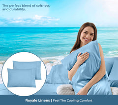 ROYALE LINENS 200 Thread Count 100% Long Staple Combed Cotton Pillowcases Set Of 2 - Ultra Soft - Queen Bed Pillow Cover - 20"x30" - Breathable, Cool & Crisp Percale White (Queen, Lake Blue)