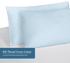 Royale Linens 400 Thread Count 100% American Grown Cotton Queen Pillowcase Set - Luxury Sateen Queen Pillow case - 20"x30" Inch - Soft & Smooth Set of 2 Blue Pillowcases - (Queen, Caribbean Blue)