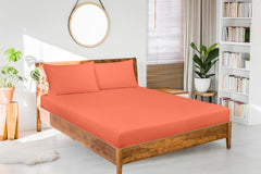 Royale Linens Fitted Sheet Queen - Brushed Hotel Quality 1800 Ultra-Soft Wrinkle & Fade Resistant - Bottom Sheet - Deep Pocket Stretches Up to 16" - Fitted Sheet Only - Elastic Sheet (Queen, Coral)