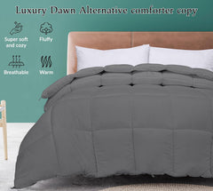 ROYALE Queen Comforter - All Season Down Alternative Bedding Comforter - Lightweight Quilted Comforter with Corner Tabs - Ultra Soft Luxury Hotel Comforter - Box Stitched Duvet Insert (Queen, Grey)