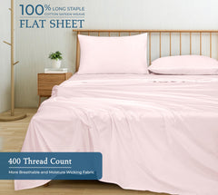 400 Thread Count 100% American Grown Cotton Flat Sheet - Cooling Sheets - Queen Sheets - Luxury Sateen Weave - Queen Flat Sheet Sold Separately - Soft Pink Flat Sheet Only (Queen, Kyoto Blush)