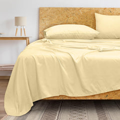 Royale Linens 300 Thread Count 100% Long Staple Combed Cotton Flat Sheet - Super Soft - Top Sheet - Full Flat Sheet Sold Separately - Breathable Cool & Crisp Percale Flat Sheet Only(Full,Light Yellow)