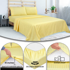 ROYALE LINENS 300 Thread Count 100% Long Staple Combed Cotton Stripe Sheet Set - 4 Piece Full Bed - 1 Fitted Sheet, 1 Flat Sheet, 2 Pillow Case - Cool & Crisp Sheet Set (Full, Stripe Yellow)