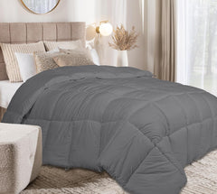 ROYALE Queen Comforter - All Season Down Alternative Bedding Comforter - Lightweight Quilted Comforter with Corner Tabs - Ultra Soft Luxury Hotel Comforter - Box Stitched Duvet Insert (Queen, Grey)