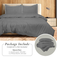 ROYALE LINENS Grey Duvet Cover Queen Size - Queen Duvet Cover Set - 3 Piece Double Brushed Queen Duvet Covers with Zipper Closure, 1 Queen Duvet Cover 90x90 inches and 2 Pillow Shams (Queen, Grey)