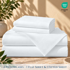 ROYALE LINENS - 4 Piece Bed Sheet - Soft Brushed Microfiber 1800 Bedding Set - 1 Fitted Sheet, 1 Flat Sheet, 2 Pillow case - Wrinkle & Fade Resistant Luxury Sheet Set (White)
