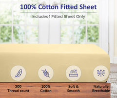 ROYALE LINENS 300 Thread Count 100% Long Staple Combed Cotton Fitted Sheet - Soft Deep Pocket Bottom Sheet - Yellow Fitted Sheet Queen Size - Queen Fitted Sheet Only - Elastic Sheet (Queen,Yellow)