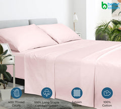 400 Thread Count 100% American Grown Cotton Flat Sheet - Cooling Sheets - Queen Sheets - Luxury Sateen Weave - Queen Flat Sheet Sold Separately - Soft Pink Flat Sheet Only (Queen, Kyoto Blush)