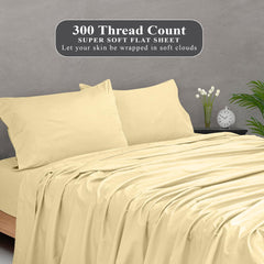 Royale Linens 300 Thread Count 100% Long Staple Combed Cotton Flat Sheet - Super Soft - Top Sheet - Full Flat Sheet Sold Separately - Breathable Cool & Crisp Percale Flat Sheet Only(Full,Light Yellow)