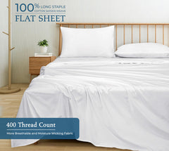 400 Thread Count 100% American Grown Cotton Flat Sheet - Cooling Sheets - Queen Sheets - Luxury Sateen Weave - Queen Flat Sheet Sold Separately - Soft White Flat Sheet Only (Queen, Signature White)