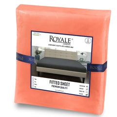 Royale Linens Fitted Sheet Queen - Brushed Hotel Quality 1800 Ultra-Soft Wrinkle & Fade Resistant - Bottom Sheet - Deep Pocket Stretches Up to 16" - Fitted Sheet Only - Elastic Sheet (Queen, Coral)