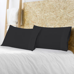 Royale Linens Queen Pillowcase Set of 2 - Bed Pillow Cover - 20" x 30" - Black Pillowcases - 1800 Brushed Microfiber, Wrinkle & Fade Resistant - Soft & Cozy- Queen Size Pillow Case (Queen, Black)