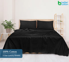 400 Thread Count 100% American Grown Cotton Flat Sheet - Cooling Sheets - Queen Sheets - Luxury Sateen Weave - Queen Flat Sheet Sold Separately - Soft Black Flat Sheet Only (Queen, Night Black)