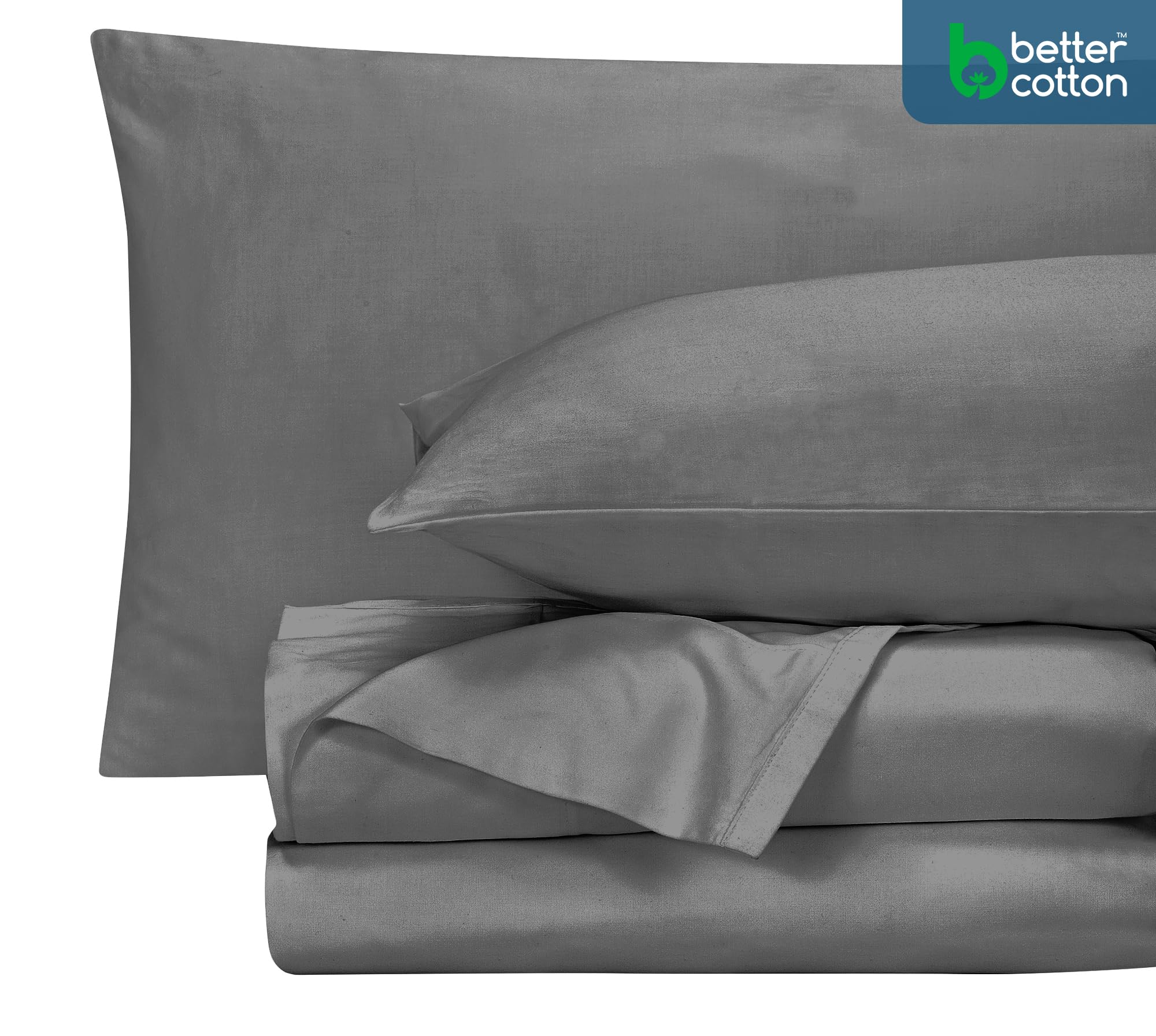 ROYALE LINENS 400 Thread Count 100% American Grown Cotton 4 Piece Sateen Sheet Set - 1 Fitted Sheet, 1 Flat Sheet, 2 Pillow case - Grey Bedsheet - Cotton Sheets - ( Spanish Slate)